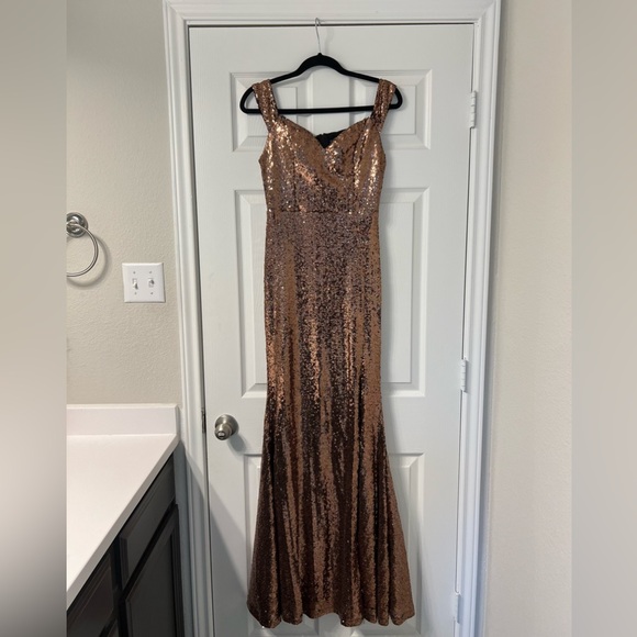 Copper Sequence Evening Gown with side slit. - Picture 3 of 6